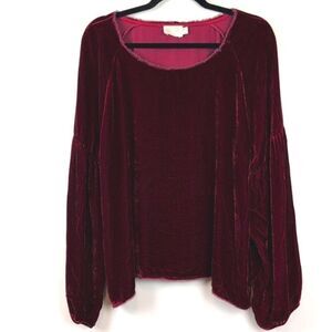Nation LTD Los Angeles Burgundy Velvet Balloon Sleeve Top Size L